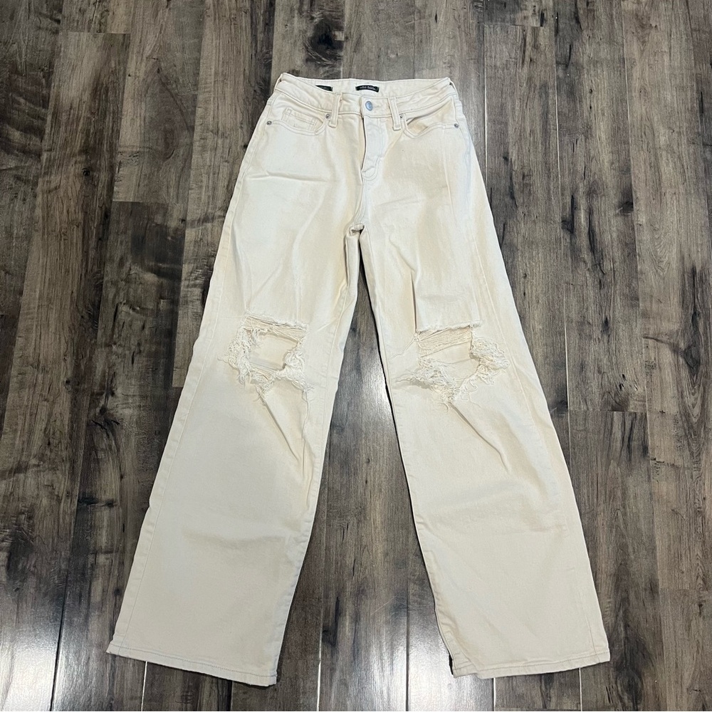 Wild Fable Women's High Rise Distressed Baggy Jeans Beige  Size 2